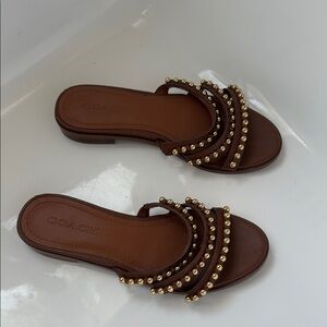 Coach Brown and Gold Studded Women's Sandals